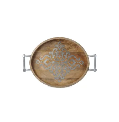 The Gg Collection Large 25.5-Inch Long Wood and Metal Heritage Collection Oval Tray