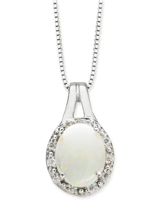 Opal (1-1/2 ct. t.w.) & Diamond (1/10 ct. t.w.) 18" Pendant Necklace in Sterling Silver