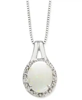 Opal (1-1/2 ct. t.w.) & Diamond (1/10 ct. t.w.) 18" Pendant Necklace in Sterling Silver