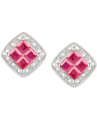 Ruby (5/8 ct. t.w.) & Diamond (1/20 ct. t.w.) Square Stud Earrings in Sterling Silver