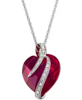 Lab-Grown Ruby (10-3/4 ct. t.w.) & White Sapphire Accent 18" Heart Pendant Necklace in Sterling Silver