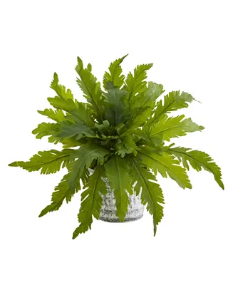 Nearly Natural Fern Artificial Plant in Vintage Hanging Planter