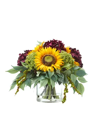 Nearly Natural 11" Sunflower and Hydrangea Artificial Arrangement