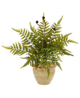 Nearly Natural 18" Fern Artificial Plant in Ceramic Planter