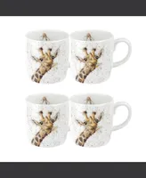 Royal Worcester Wrendale Lofty Giraffe Mug Set/4