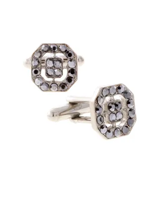 1928 Jewelry Silver-Tone Crystal Octagon Cufflinks