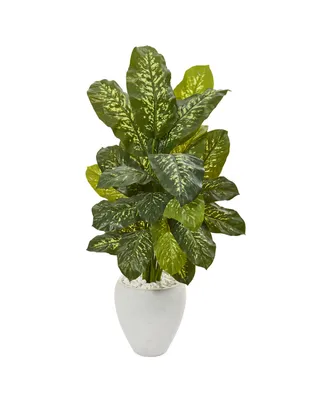 Nearly Natural 48" Dieffenbachia Artificial Plant in White Planter Real Touch