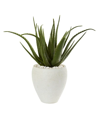 Nearly Natural 27" Aloe Artificial Plant in White Planter