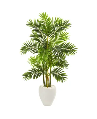 Nearly Natural 63" Areca Palm Artificial Tree in White Planter