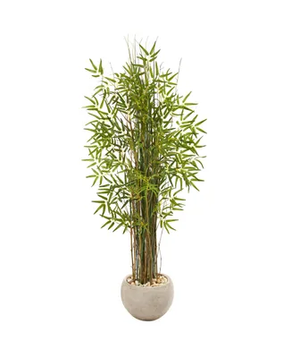 Nearly Natural 61" Grass Artificial Bamboo Plant in Sand Colored Planter