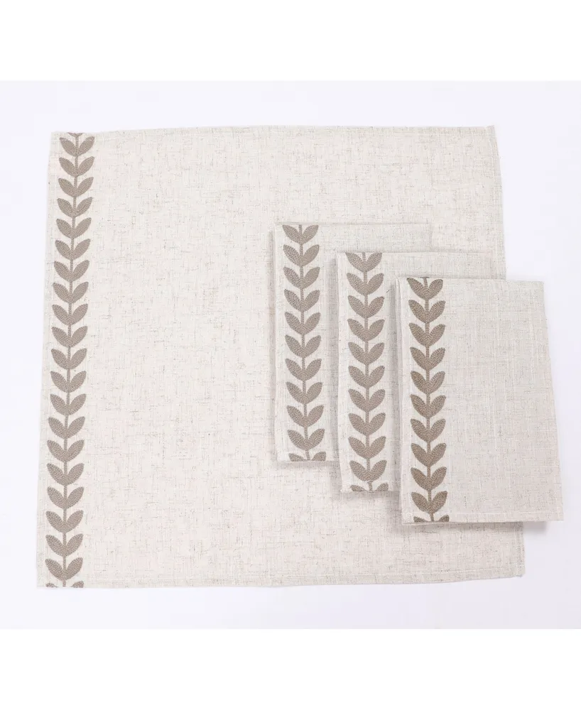 Manor Luxe Cute Leaves Crewel Embroidered Napkins 20" x 20", Set of 4