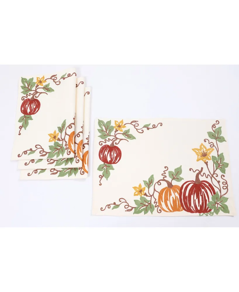 Manor Luxe Happy Fall Pumpkins Crewel Embroidered Placemats