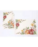 Manor Luxe Happy Fall Pumpkins Crewel Embroidered Placemats
