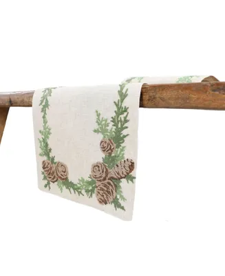 Manor Luxe Winter Pine Cones and Branches Crewel Embroidered Table Runner