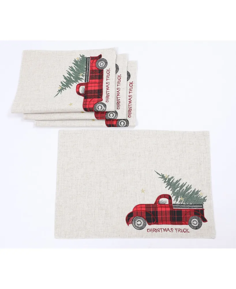 Manor Luxe Vintage Tartan Truck with Christmas Tree Placemats 14" x 20", Set of 4