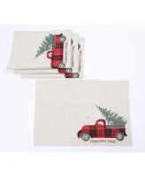 Manor Luxe Vintage Tartan Truck with Christmas Tree Placemats 14" x 20", Set of 4