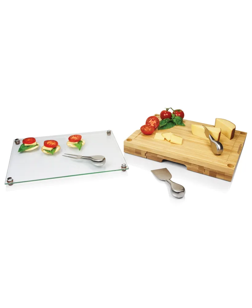 Toscana by Picnic Time Concerto Glass Top Cutting Board with Cheese Tools