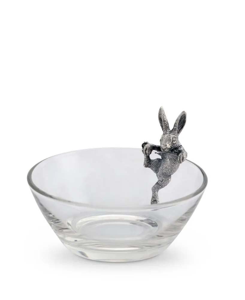 Vagabond House Glass Dip, Candy, Snack Bowl with Pewter Climbing Bunny