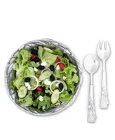 Arthur Court Sand-Cast Aluminum Salad Set, Olive Pattern, 3 Pieces Bowl Plus 2 Servers