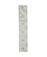 Northlight Pack of 12 Sparkling Gold Snowflakes Printed White Wired Christmas Craft Ribbon Spools - 2.5" x 120 Yards Total