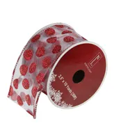 Northlight Pack of 12 Silver and Red Glittering Polka Dots Wired Christmas Craft Ribbon Spools - 2.5" x 120 Yards Total