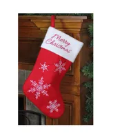 Northlight 16" Red and White "Merry Christmas" Snowflake Embroidered Christmas Stocking