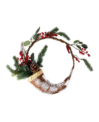 Northlight 14" Lightly Frosted Cornucopia Artificial Christmas Wreath with Berries and Pine Cones - Unlit