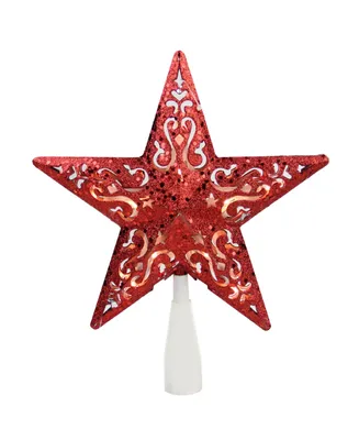 Northlight 8.5" Red Glitter Star Cut-Out Design Christmas Tree Topper - Clear Lights