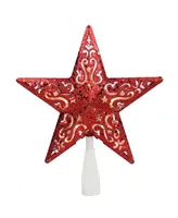 Northlight 8.5" Red Glitter Star Cut-Out Design Christmas Tree Topper - Clear Lights