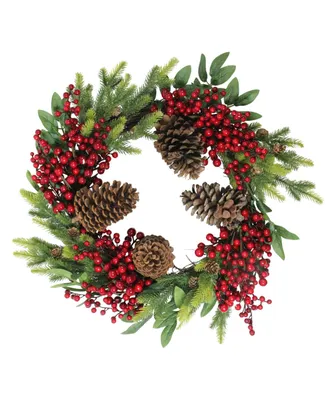 Northlight 22" Artificial Pine Cone Red Berry and Pine Sprig Christmas Wreath - Unlit