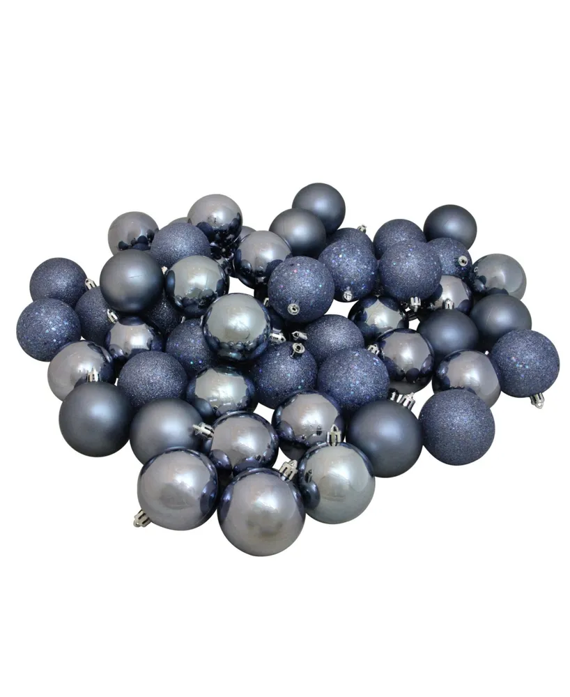 Northlight 60ct Shatterproof Denim Blue 4-Finish Christmas Ball Ornaments 2.5" 60mm