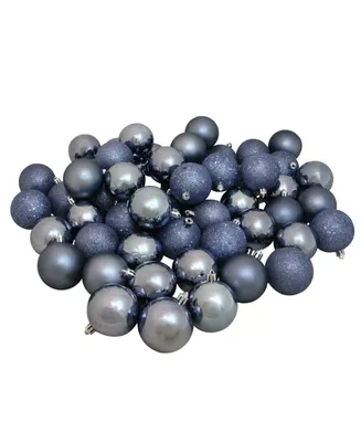 Northlight 60ct Shatterproof Denim Blue 4-Finish Christmas Ball Ornaments 2.5" 60mm