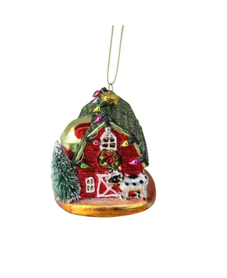 Northlight 3.5" Festive Glittered Dairy Barn with Christmas Lights Glass Holiday Ornament