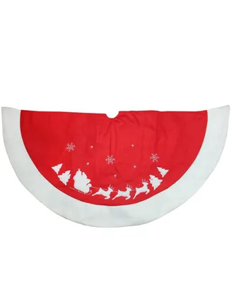 Northlight 46" Red and White Santa Claus and Reindeer Embroidered Christmas Tree Skirt