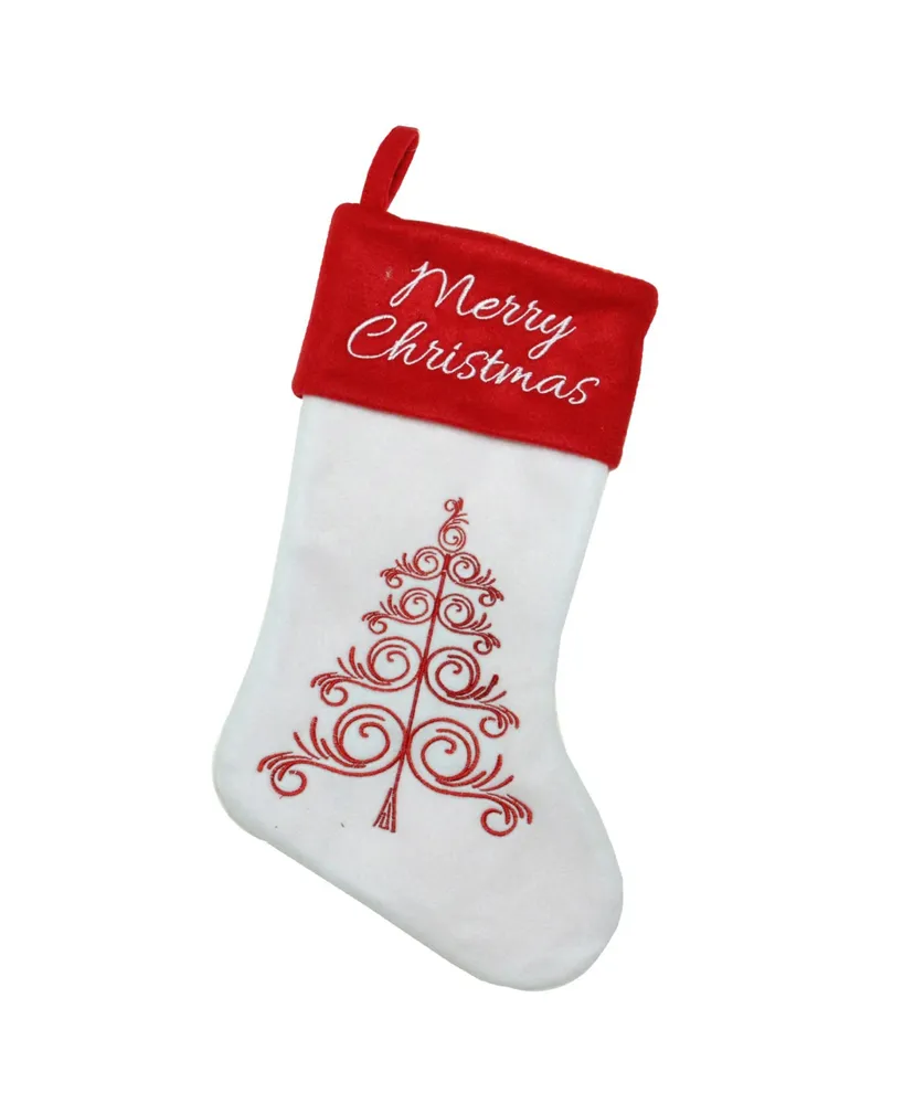 Northlight 15.5" Red and White "Merry Christmas" Tree Stocking with Red Cuff