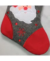 Northlight 16.75" Gray and Red Embroidered Santa Claus Christmas Stocking