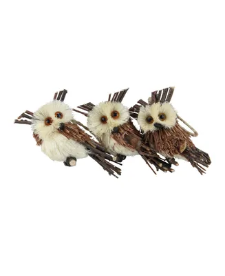 Northlight Pack of 3 Brown Owl Sisal Christmas Ornaments 3.75"