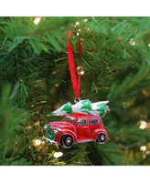 Northlight 3.25" Red White and Green Silver Plated Car with Tree and Wreath Christmas Ornament