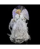 Northlight 16" Lighted Fiber Optic Angel in White and Silver Sequined Gown Christmas Tree Topper