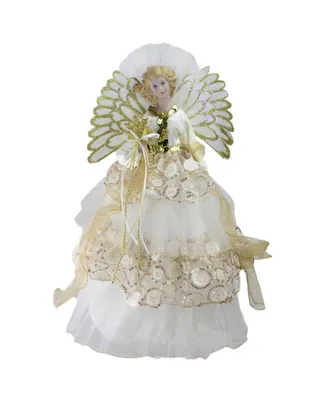 Northlight 16" Lighted Fiber Optic Angel in Cream and Gold Sequined Gown Christmas Tree Topper