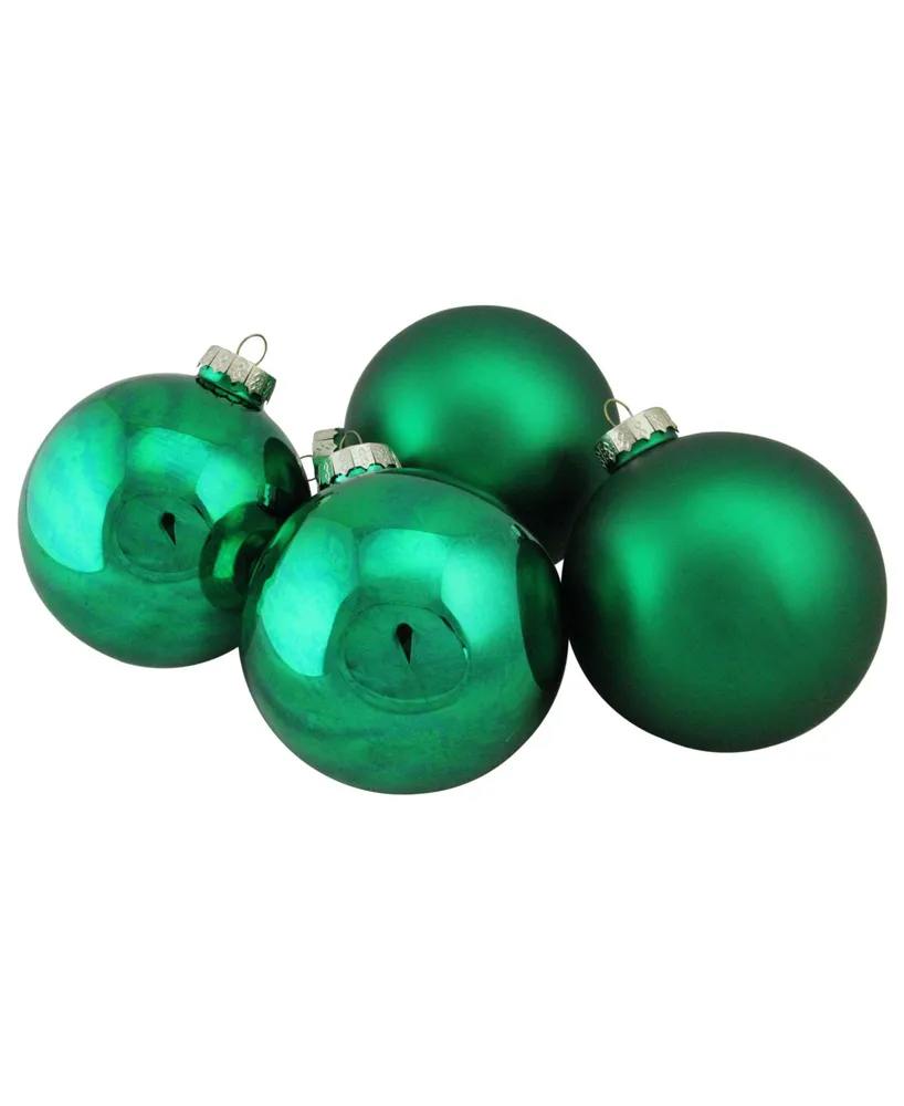 Northlight 4-Piece Shiny and Matte Green Glass Ball Christmas Ornament Set 4" 100mm