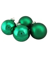 Northlight 4-Piece Shiny and Matte Green Glass Ball Christmas Ornament Set 4" 100mm