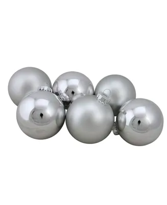 Northlight 6-Piece Shiny and Matte Silver Glass Ball Christmas Ornament Set 3.25" 80mm
