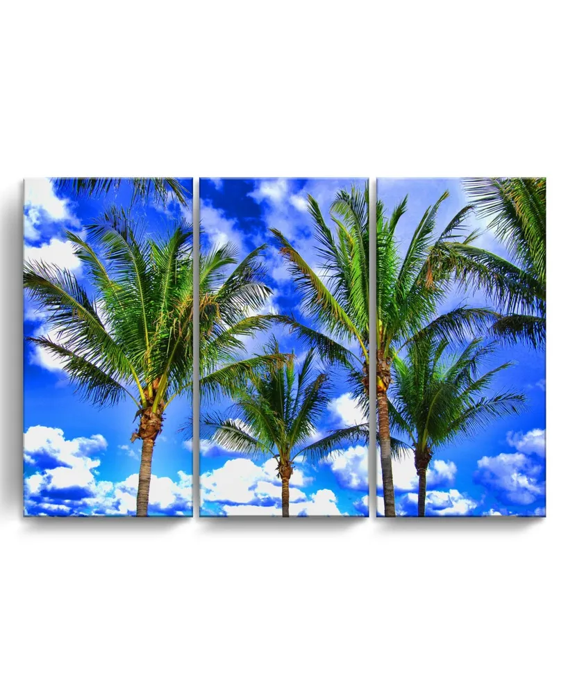 Ready2HangArt Shady Palms 3 Piece Wrapped Canvas Coastal Wall Art Set, 24" x 36"