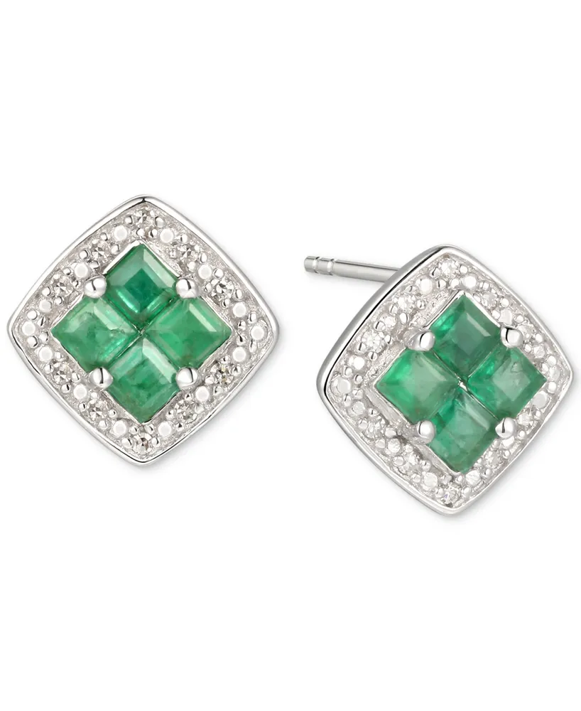 Emerald (3/8 ct. t.w.) & Diamond (1/20 ct. t.w.) Stud Earrings in Sterling Silver