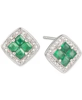 Emerald (3/8 ct. t.w.) & Diamond (1/20 ct. t.w.) Stud Earrings in Sterling Silver
