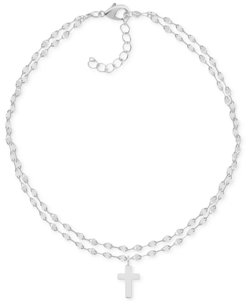 And Now This Two-Row Mirror Chain Cross Silver Plate Anklet