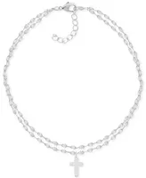 And Now This Two-Row Mirror Chain Cross Silver Plate Anklet
