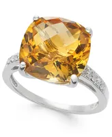 Citrine (7 ct. t.w.) & Diamond (1/10 ct. t.w.) Statement Ring in Sterling Silver