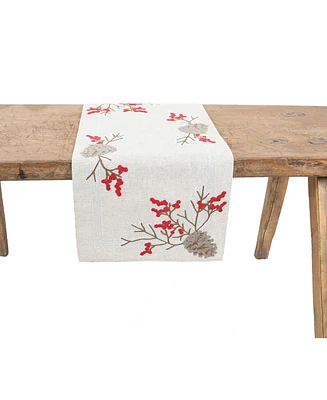 Manor Luxe Christmas Pine Cone Crewel Embroidered Table Runner